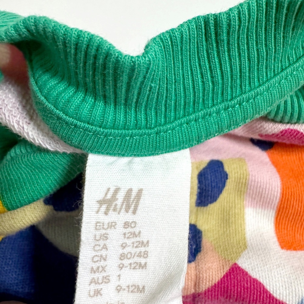 H&M Sweatshirt Romper 12M Rainbow Multi Abstract Snap Front Long Sleeve Jumpsuit - Picture 3 of 5